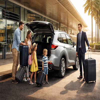Family of four with extra luggage